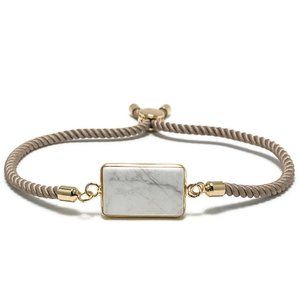 🎉NWT Full Circle Adjustable Slide Bead Box Chain Gold White Howlite Bracelet